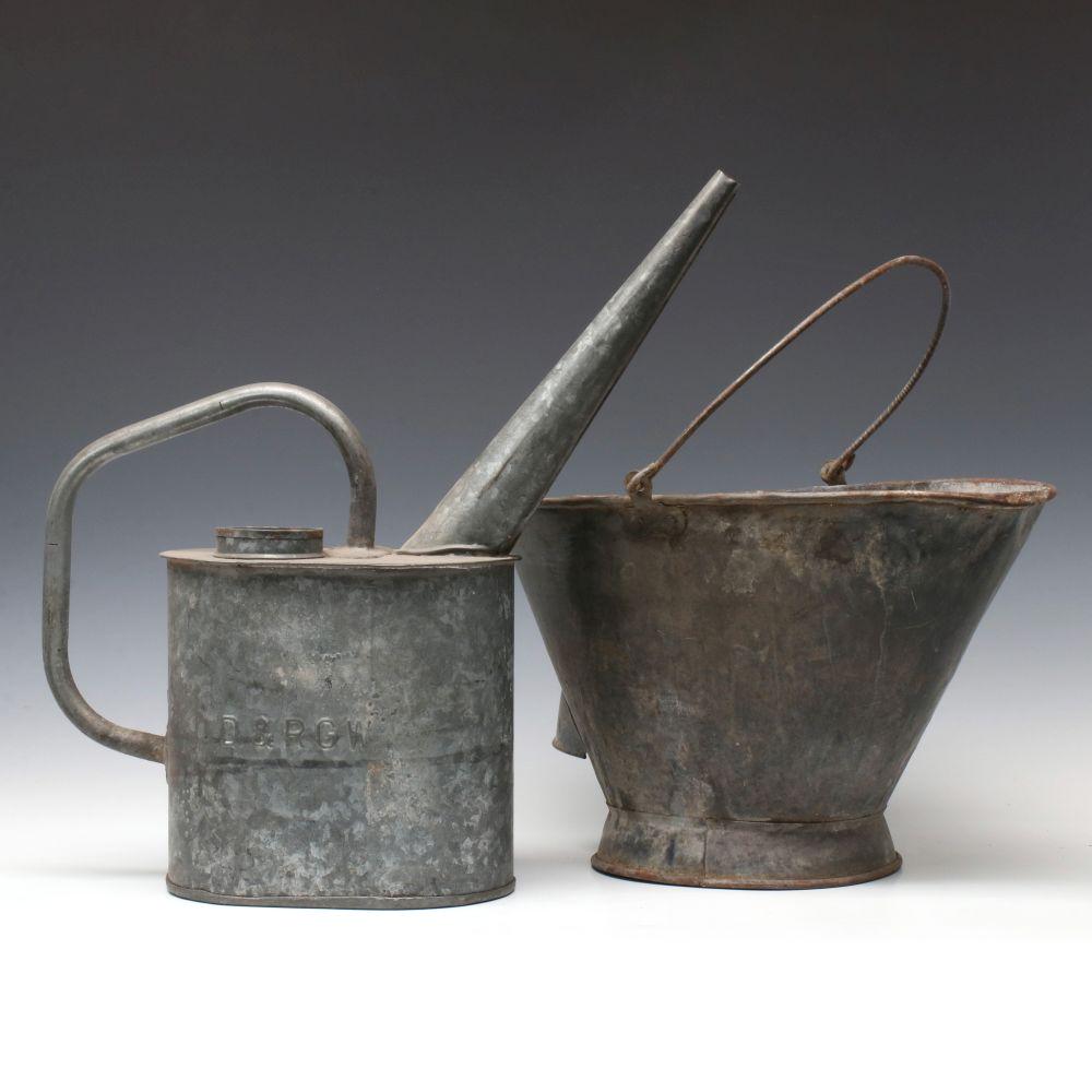GALVANIZED DENVER & RIO GRANDE WATER CAN AND COAL HOD (1 of 13)