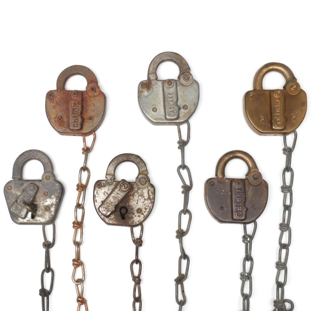 SIX PADLOCKS STAMPED FOR FOUR DIFFERENT RAILROADS (1 of 10)