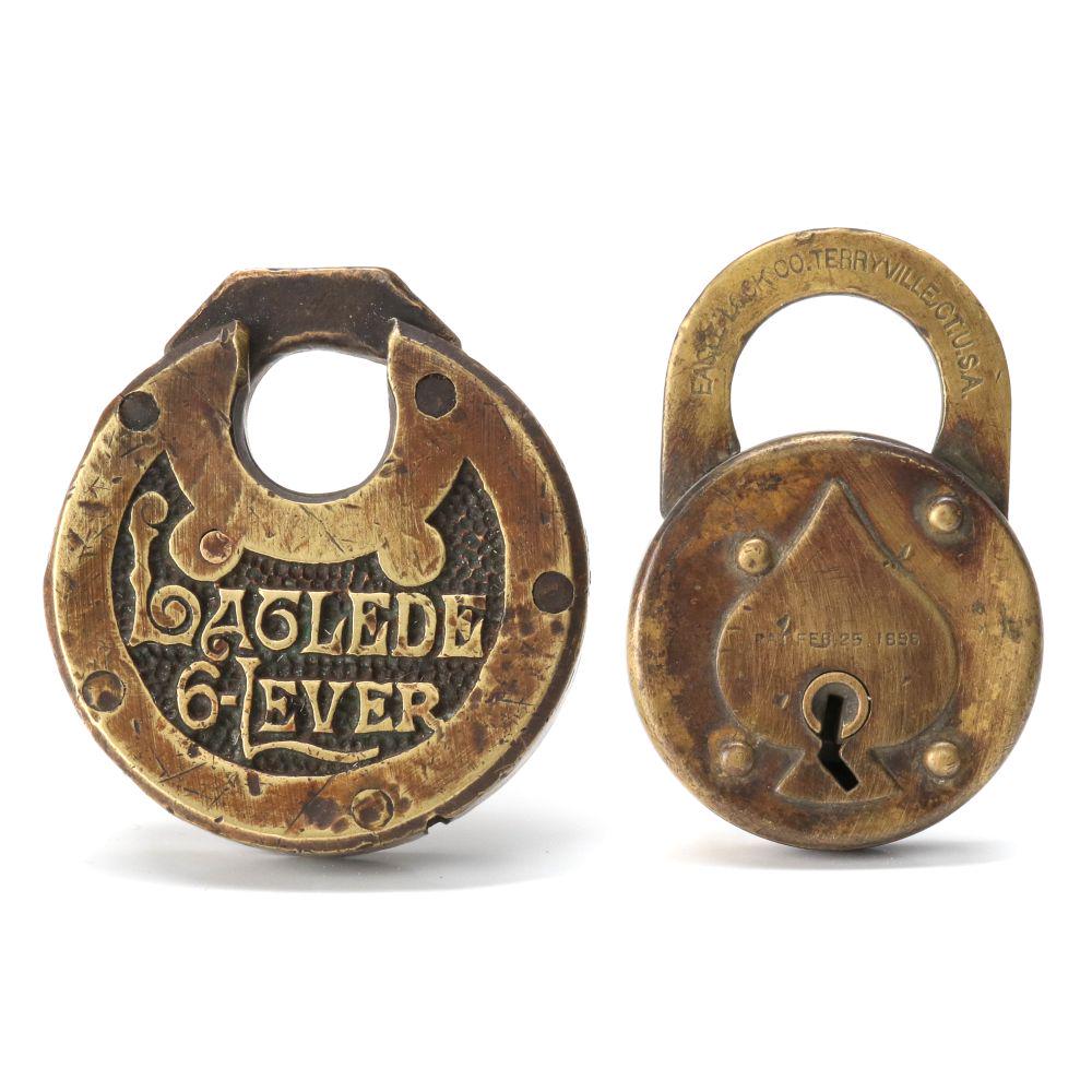 LACLEDE SIX LEVER AND EMBOSSED SPADE 1896 BRASS LOCKS (1 of 8)