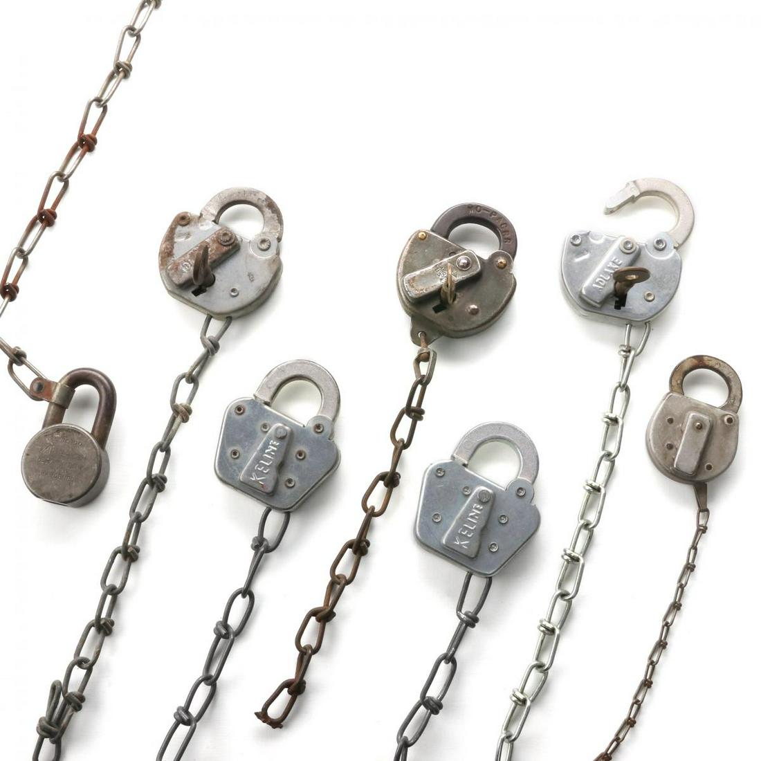 SEVEN PADLOCKS WITH STAMPED MARKINGS OF THREE RAILROADS (1 of 14)