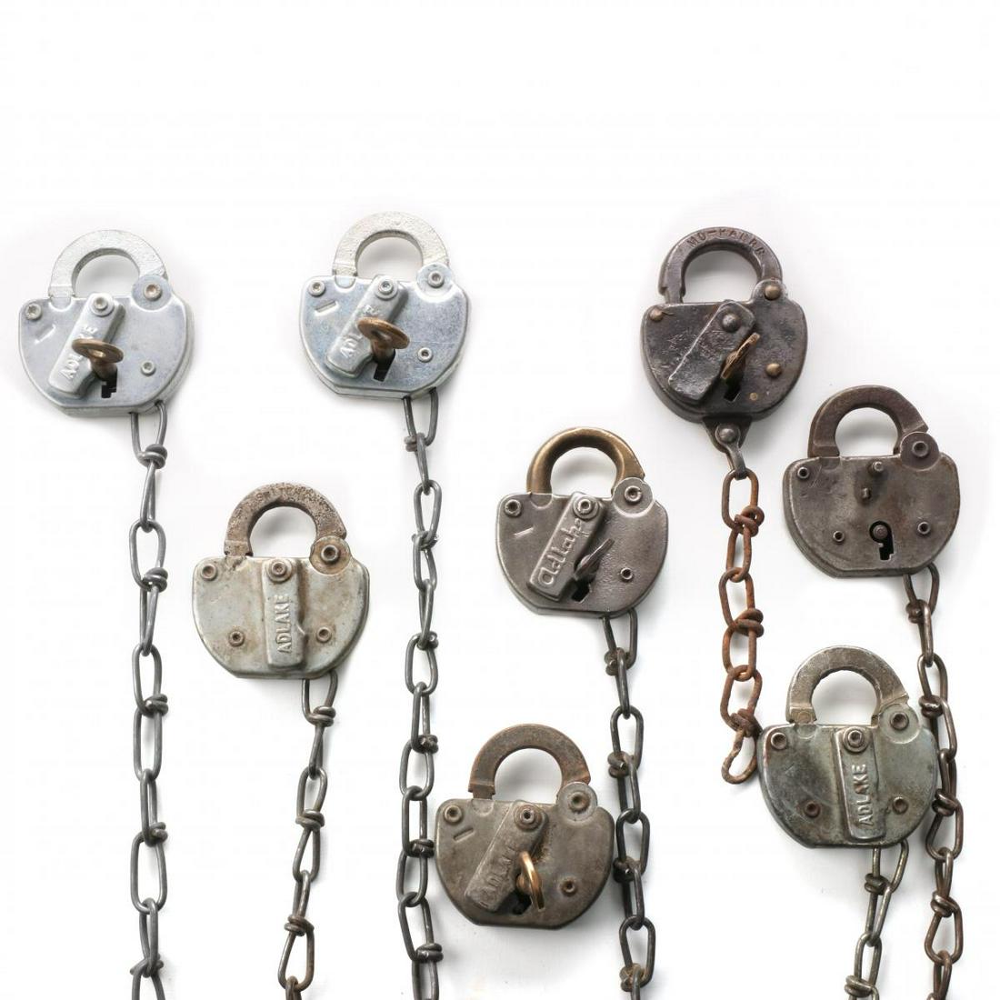EIGHT PADLOCKS WITH STAMPED MARKS FOR THREE RAILROADS (1 of 7)