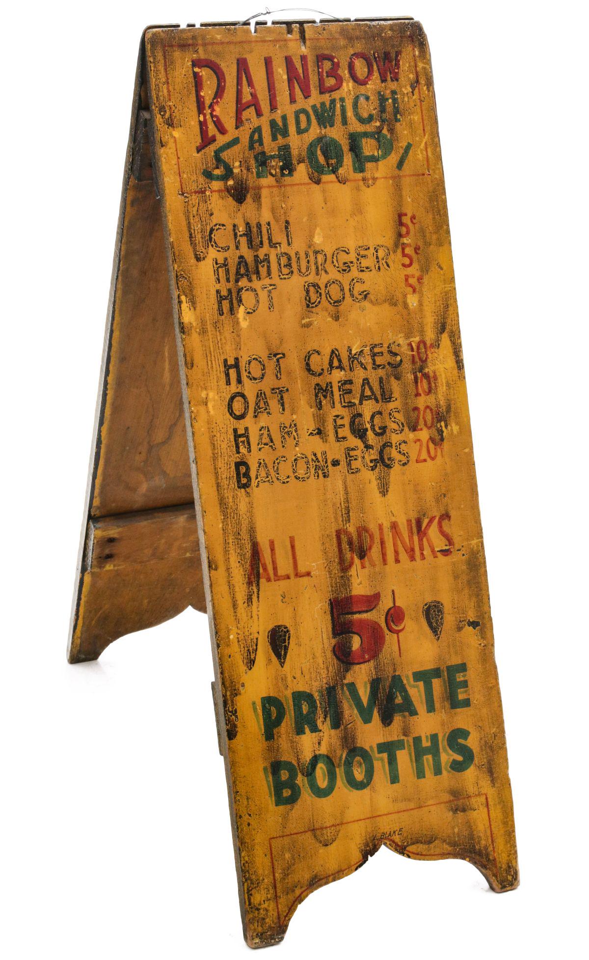 A PAINTED WOOD SIDEWALK SIGN FOR RAINBOW SANDWICH SHOP (1 of 8)