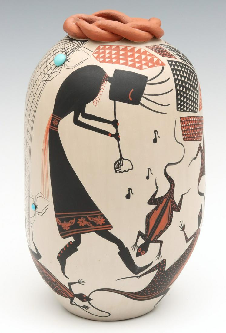 A SUN & FIRE JEMEZ PUEBLO VASE WITH 'JEWELED' SPIDERS (1 of 11)