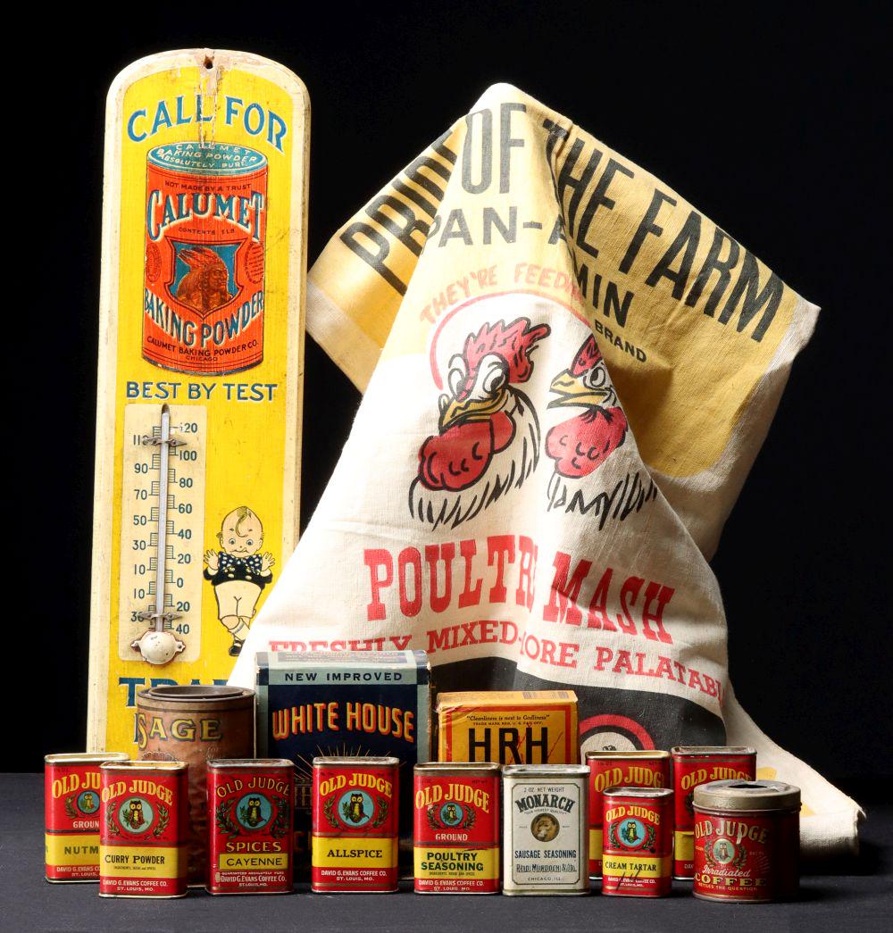 1930s ADVERTISING SPICE TINS, WALL THERMOMETER, MORE (1 of 4)