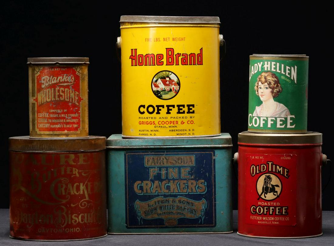 A COLLECTION OF SIX VARIOUS ANTIQUE ADVERTISING TINS (1 of 4)