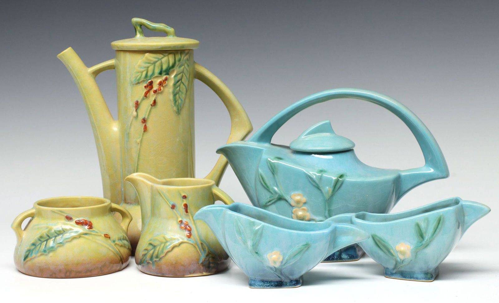 TWO ROSEVILLE ART POTTERY THREE-PIECE TEA & COFFEE SETS (1 of 11)