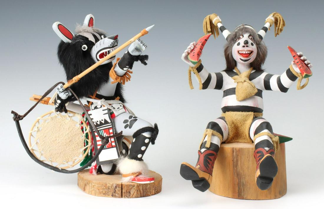 ARTIST SIGNED GRAY WOLF & KOSHARE CLOWN KACHINA FIGURES (1 of 11)