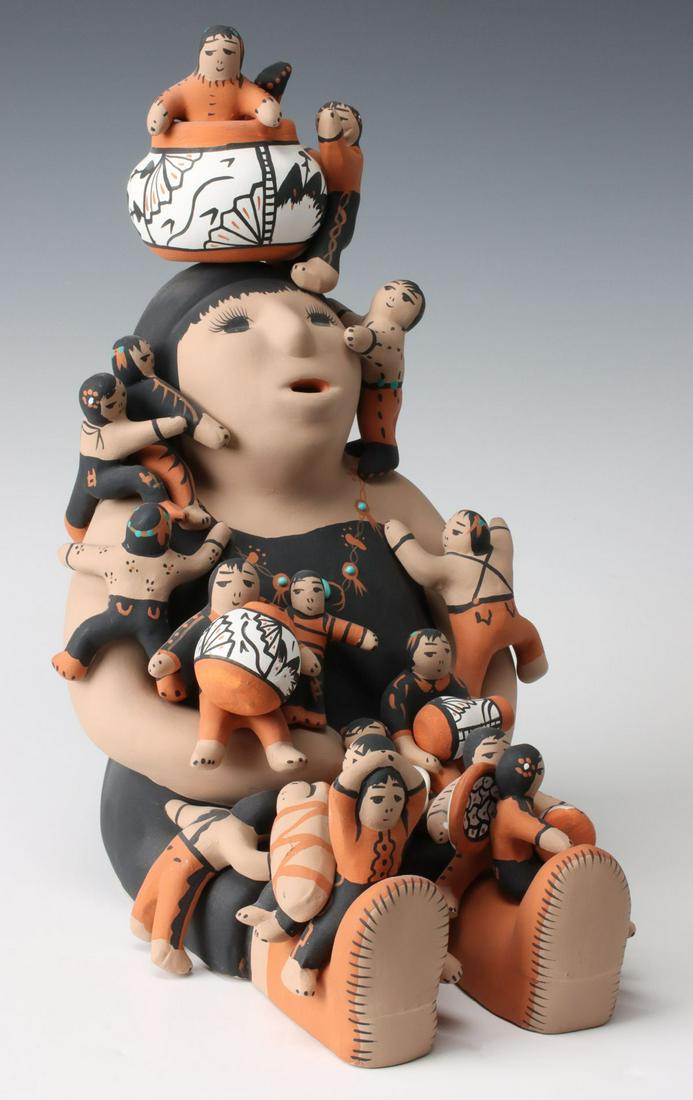A SANTA CRUZ PUEBLO POTTERY STORYTELLER SIGNED ORTIZ (1 of 14)