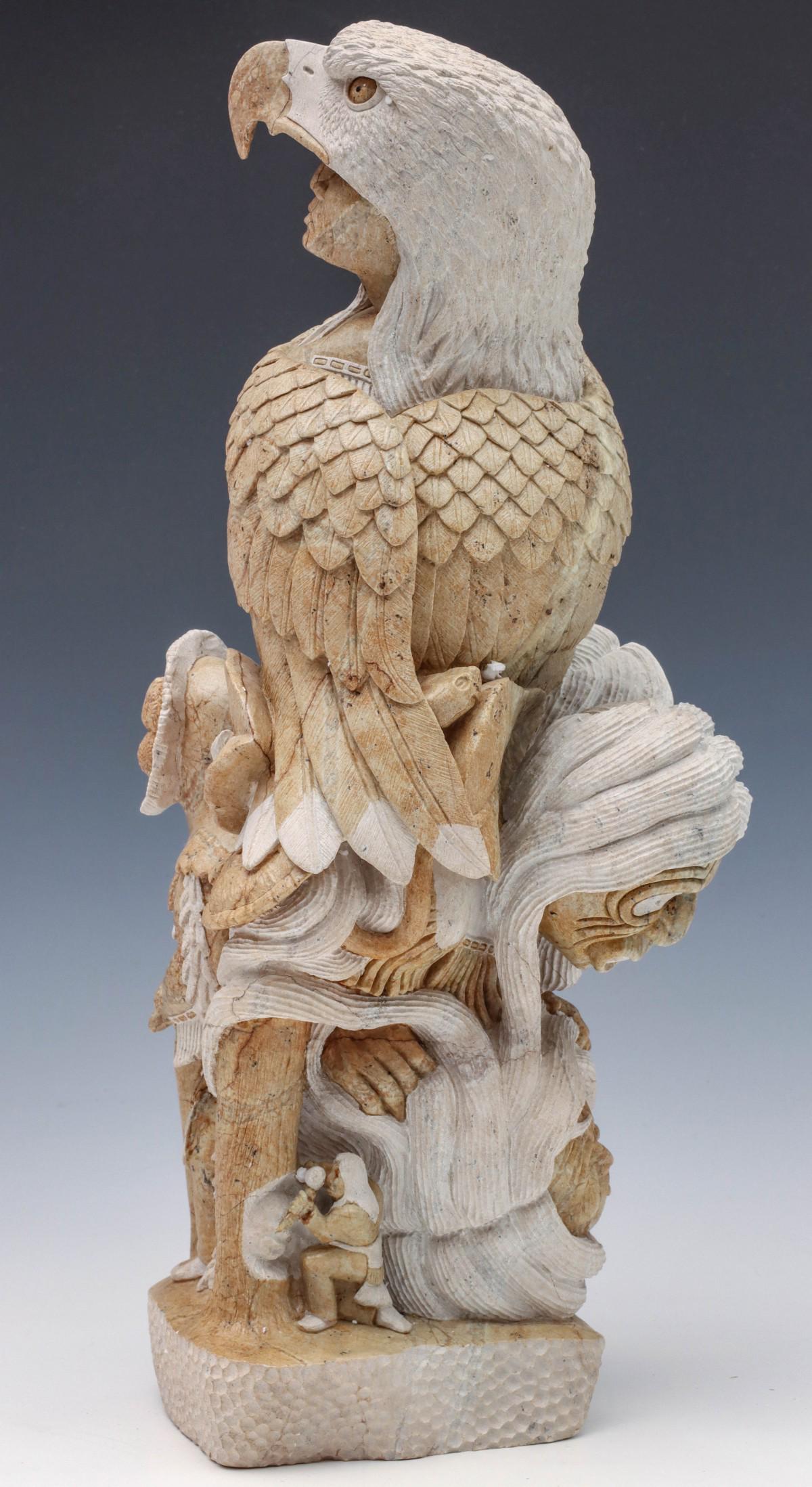 A CARVED STONE SCULPTURE BY IROQUOIS ARTIST LEROY HILL (1 of 7)