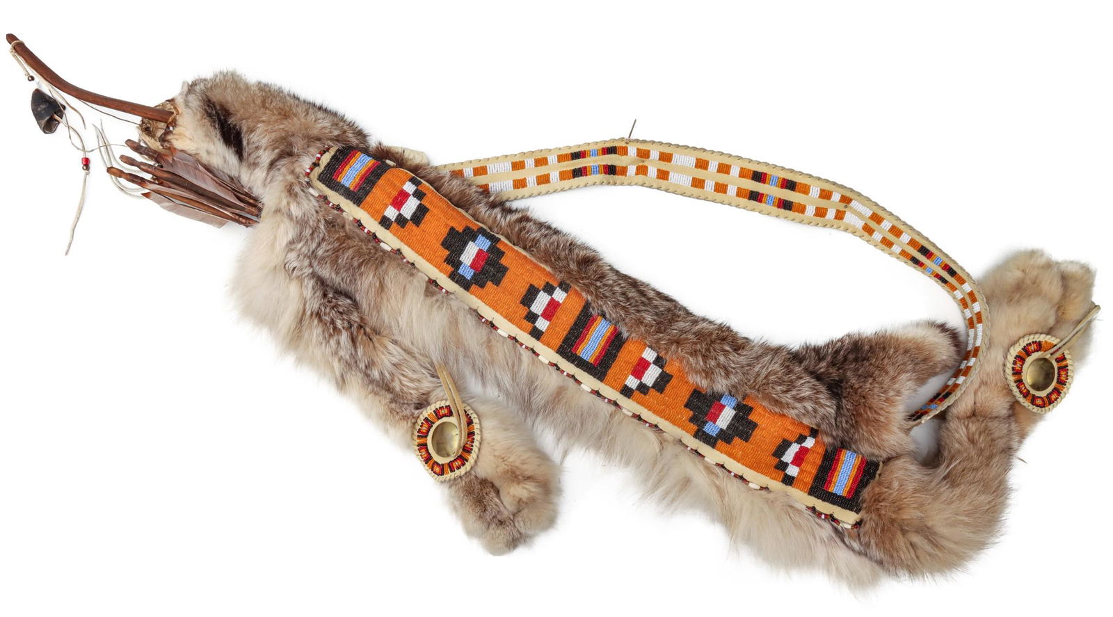 A LATE 20TH C. BEADED QUIVER WITH BOW AND ARROWS (1 of 8)