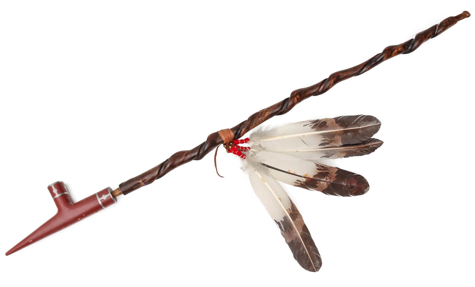 A LATE 20TH CENTURY INLAID CATLINITE SMOKING PIPE (1 of 9)