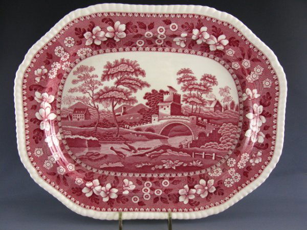 A SPODE PINK TOWER TURKEY PLATTER: Clearly marked, nice large and imposing piece. Measures 1.5 x 13 x 17.5 inches.