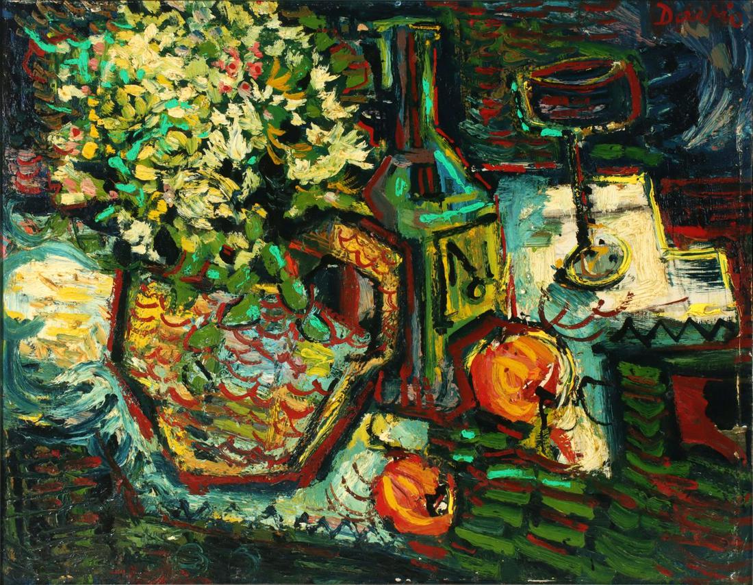 JAMES G. DAVIS (BORN 1931) OIL ON PANEL: James Granberry Davis (Born 1931) Circa 1960. Signed upper right. Fueled somewhat by the Cold War spending of the mid 20th century, Wichita, Kansas came of post-war age in a period of evolution that s