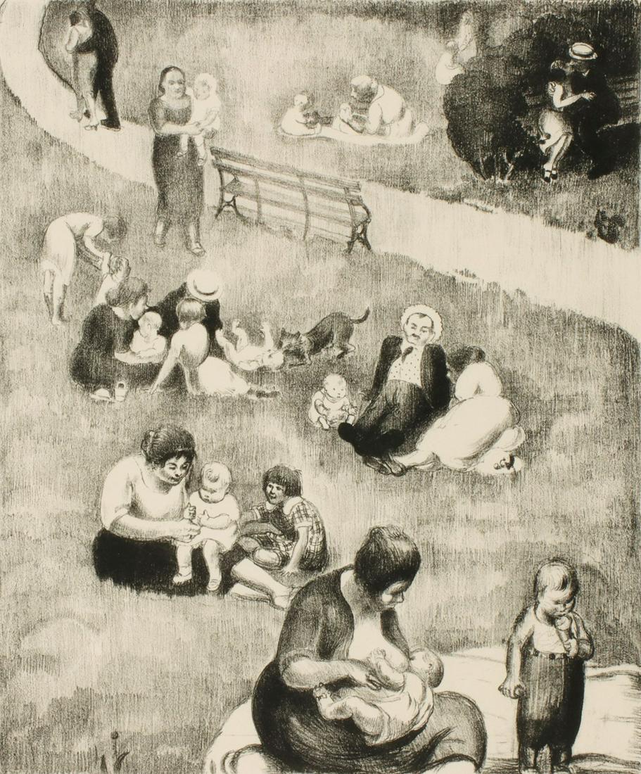 MABEL DWIGHT (1876-1955) PENCIL SIGNED LITHOGRAPH: Mabel Jacque Williamson Dwight (1876-1955) In the Park 1928 Signed lower right and dated 1928. Mabel Dwight was a female American artist of note. She began creating art in 1895 and beginning in 1935 w