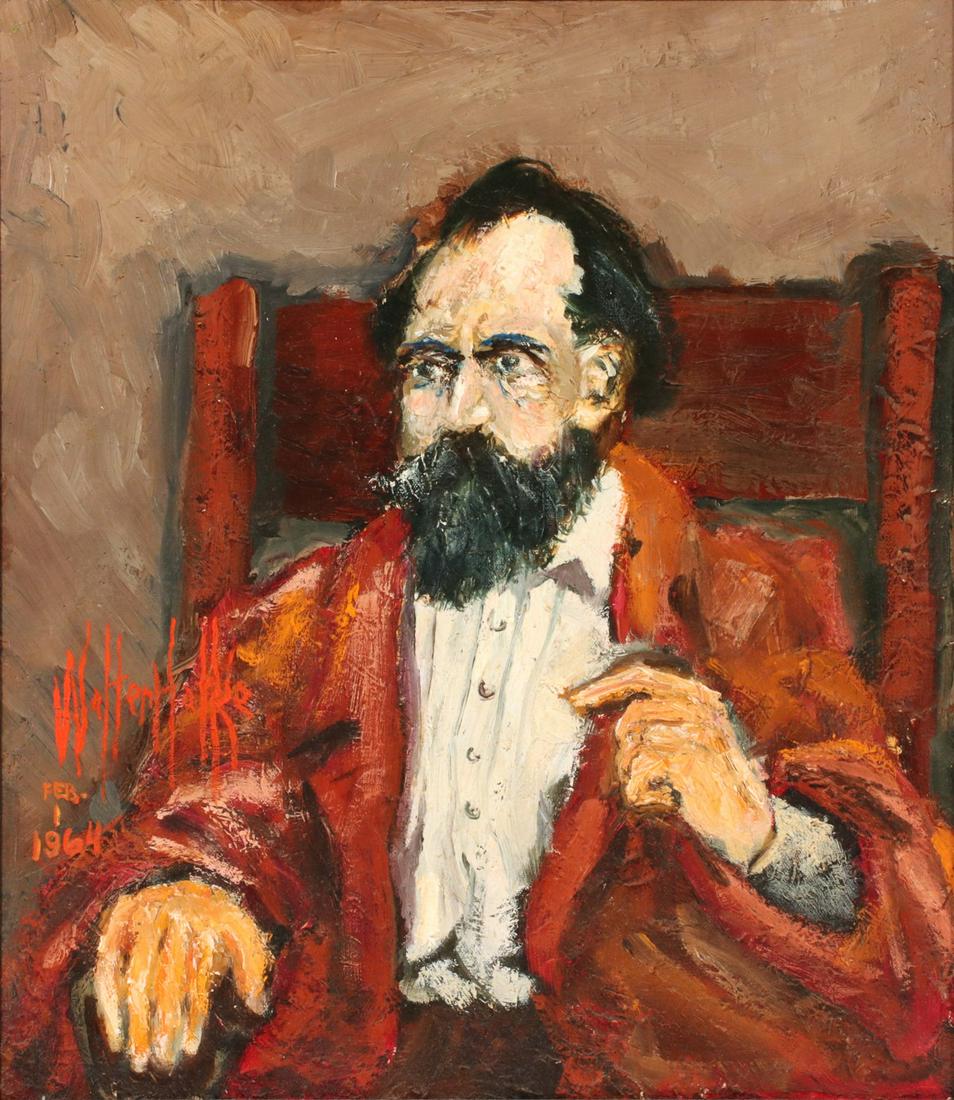 WALTER HATKE (BORN 1948) OIL ON CANVAS: Walter Hatke (Born 1948) Johannes Brahms Feb. 1, 1964 Signed and dated lower left, titled verso on the stretcher. Frame measures 23.5 x 25.5 inches. Provenance: The Topeka and Shawnee County Public Li