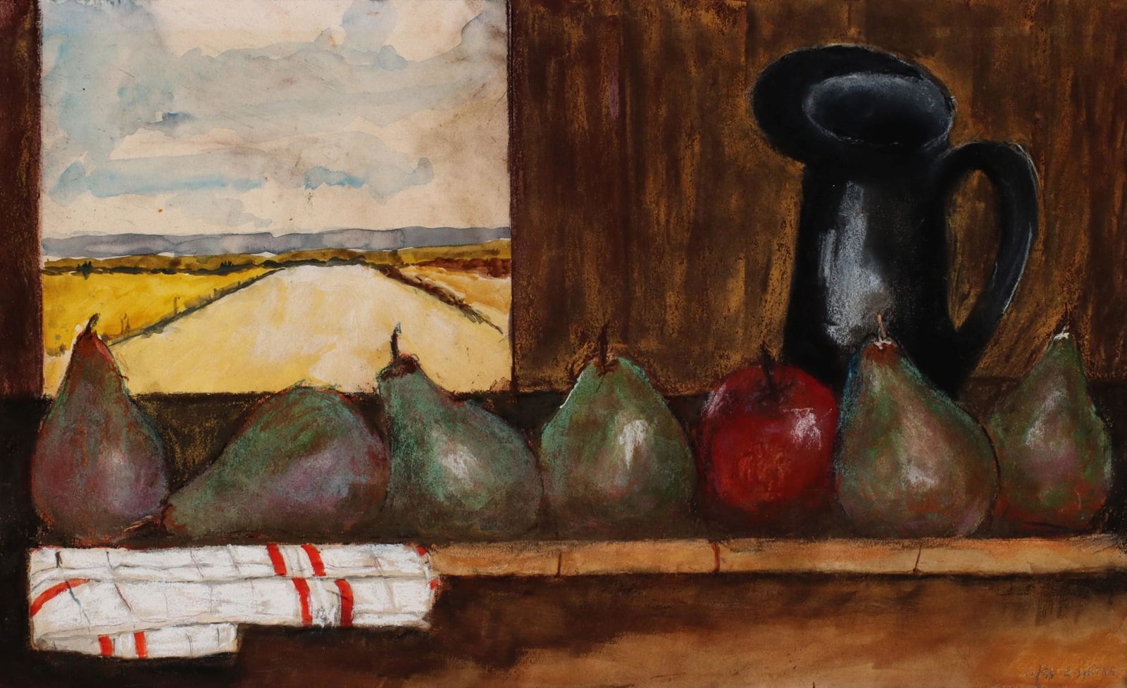 ROY EDWARD HATKE (1913-2002) MIXED MEDIA ON PAPER: Roy Edward Hatke (Topeka Ks, 1913-2002) 1993 Signed lower right and dated 12/93. Roy Hatke is the father of Walter Hatke and owned Roy Hatke Art Store in Topeka. Sheet measures 14.5 x 23 inches, no fr