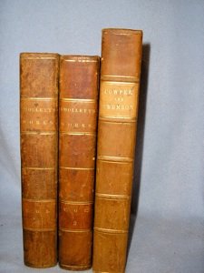 THREE DECORATIVE LEATHER VOLUMES BY SMOLLETT: Select Works of Tobias Smollett. Philadelphia: Carey, Lea & Blanchard, 1833. Two volumes. The Works of Cowper and Thomson.... Philadelphia: Grigg & Elliot, 1841.