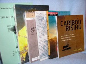 Rick Bass ARCs: Bass, Rick. The Roadless Yak, Brown Dog of the Yaak, Oil Notes in Selections from Houghton Mifflin / Seymour Lawrence, Caribou Rising, The Diezmo, The Big Sky Reader. All in wraps and fine.