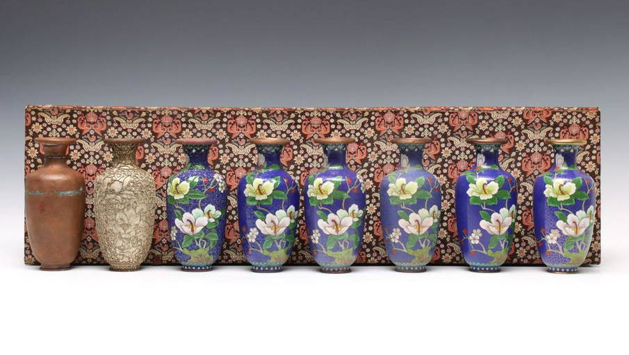 Eight Cloisonne Vases In Various Stages Of Creation