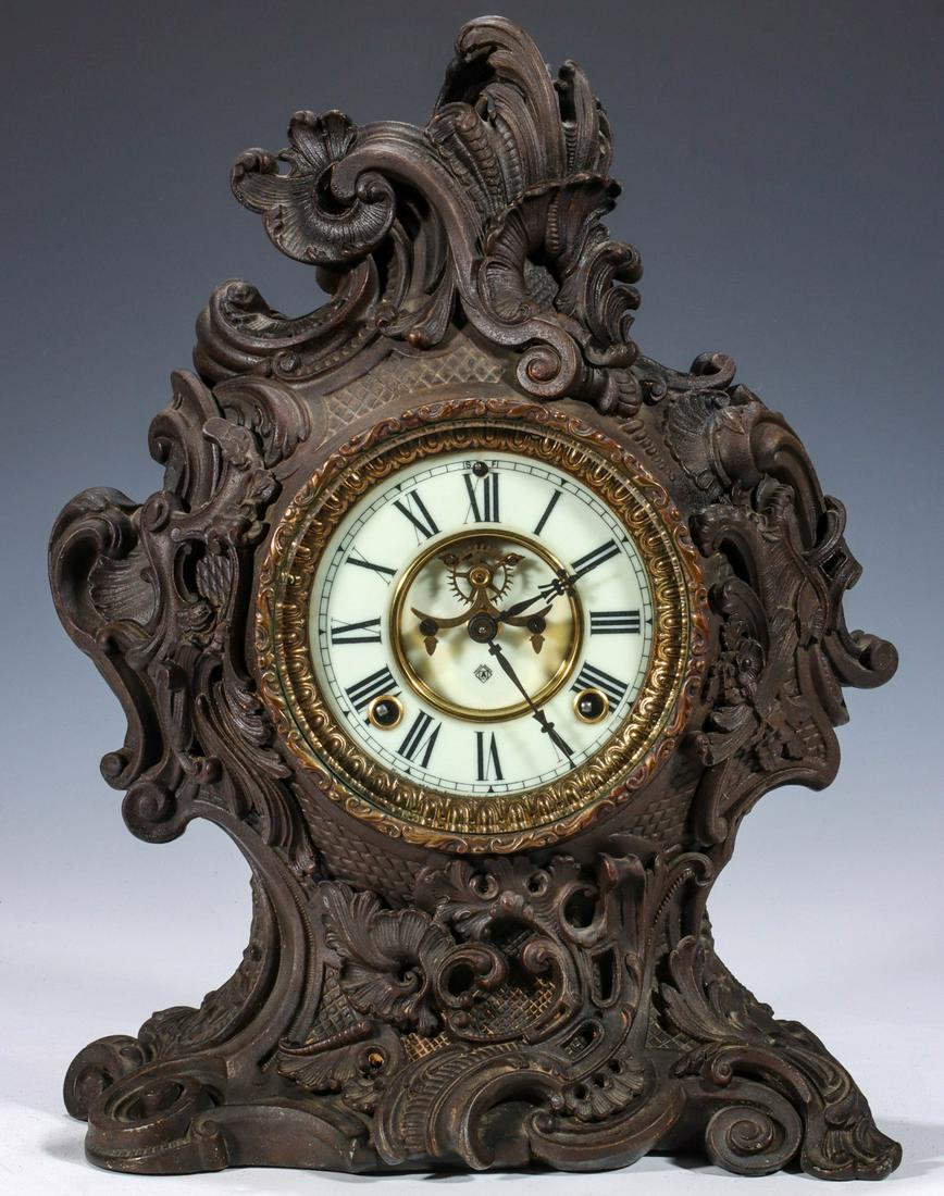 A VERY ORNATE ANSONIA CAST METAL ROCOCO STYLE CLOCK (1 of 13)