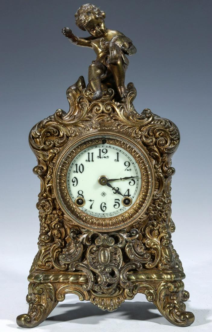 AN ANSONIA 'CREST' HIGHLY ORNATE CAST METAL CLOCK (1 of 14)