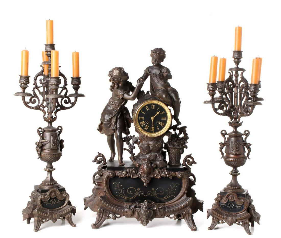 A NICE 19TH C. FRENCH GARNITURE WITH STATUE CLOCK (1 of 19)