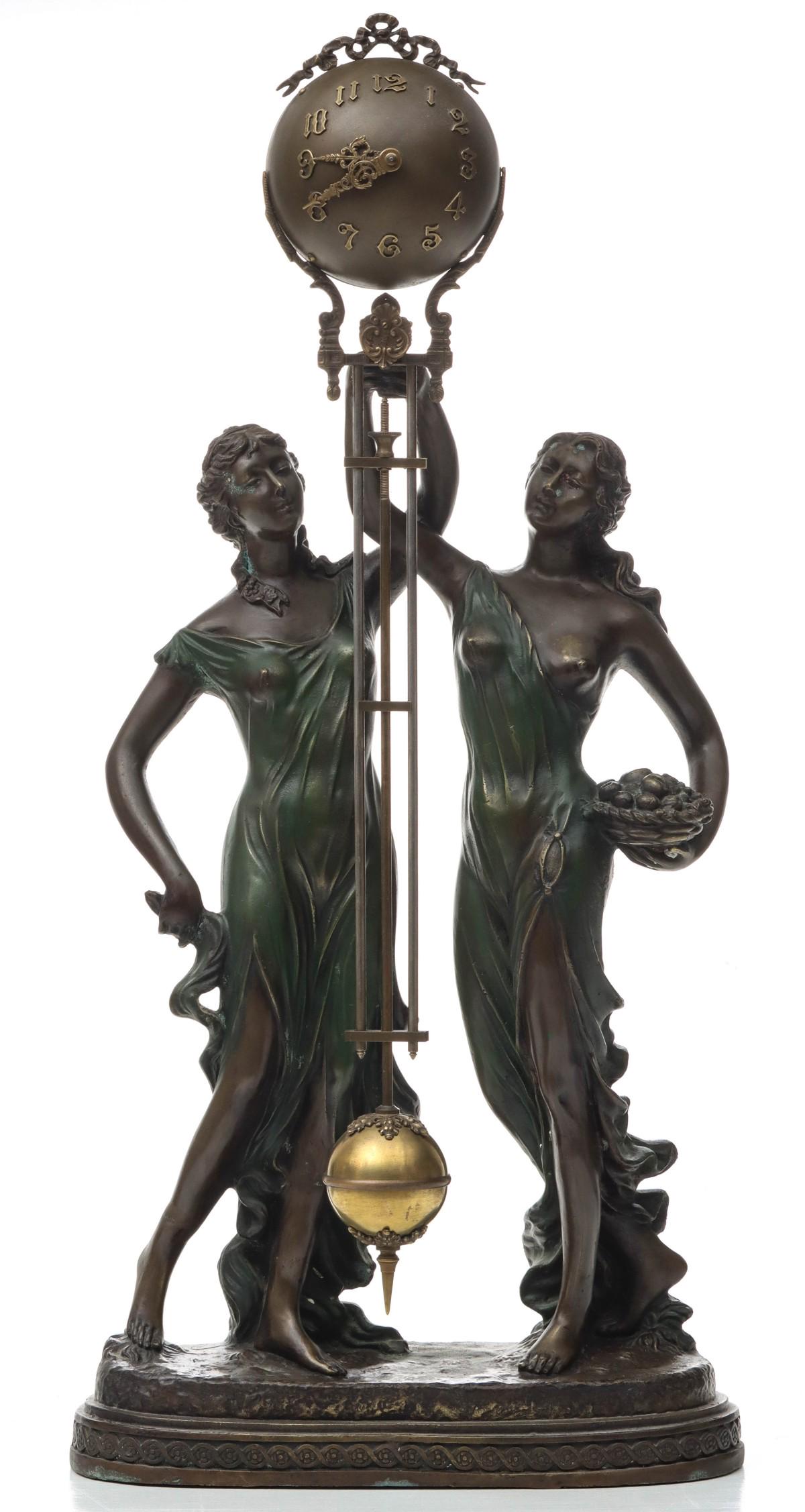 A REPRODUCTION MYSTERY CLOCK WITH TWO FEMALE FIGURES (1 of 10)