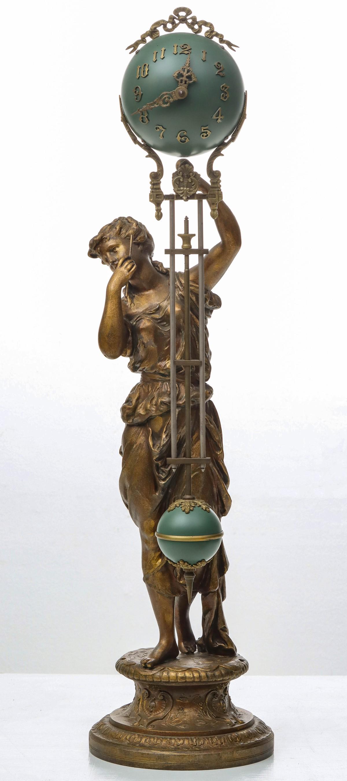 ANSONIA 'JUNO' BALL SWING SPELTER FIGURAL MYSTERY CLOCK (1 of 14)