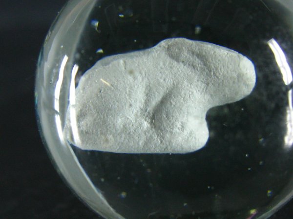 ANTIQUE SULPHIDE MARBLE WITH RABBIT: 1 1/2" diameter clear glass marble with white sandstone style rabbit inside.