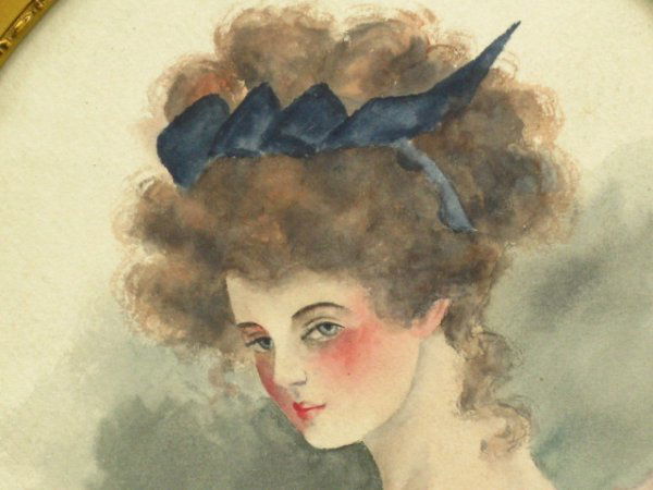 1909 ORIGINAL WATERCOLOR OF A GIBSON GIRL: 16.5 x 13.5 inches oval in period 1900's frame
