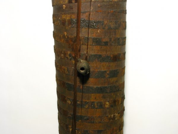 SECTION OF FIRST WICHITA WATER MAIN PIPE: Measures 135 x 24cm. Museum files indicate the piece was manufactured by the Michigan Pipe Company and laid during 1882 in South Market street between Waterman and Lewis Streets. Pulled from service i