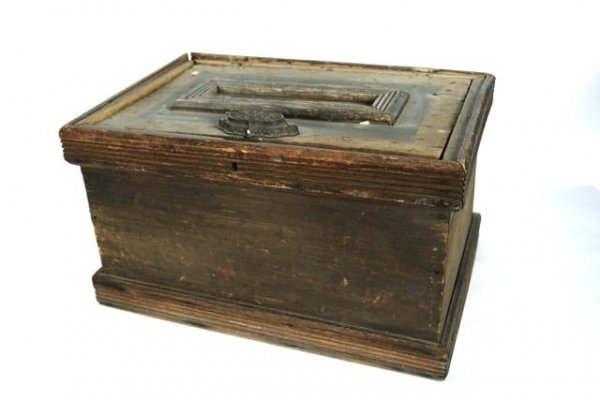 EARLY WICHITA, KS. BALLOT BOX, 1884: Measures 10.75 x 13 x 19 inches. All wood ballot box with metal handle, graphite inscribed 'Waco Ballot Box' under lid. Museum accessions report states it was donated in 1950.