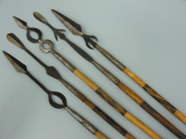 FIVE AFRICAN SOUVENIR SPEARHEADS