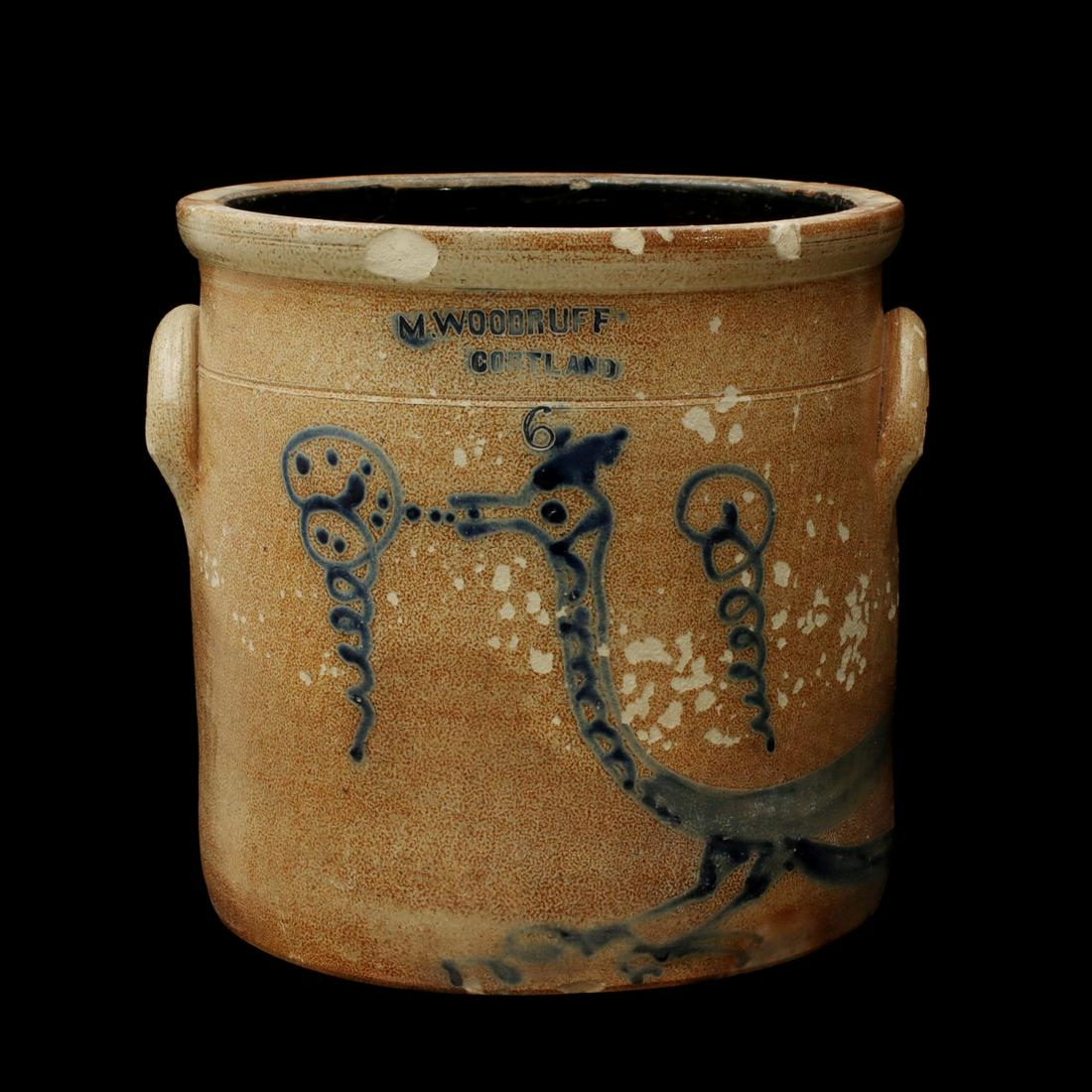 A WOODRUFF BLUE DECORATED CROCK WITH MYTHICAL BIRD (1 of 15)