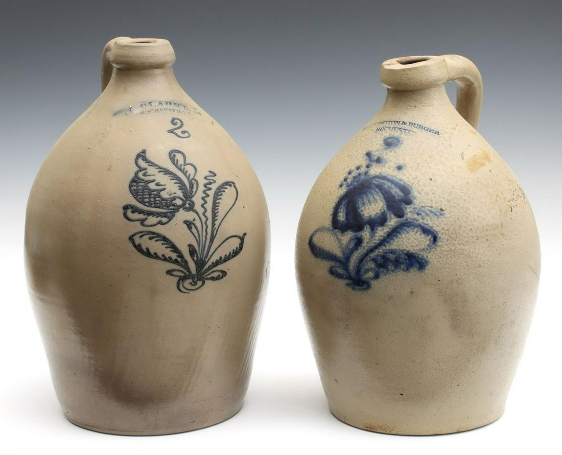 TWO 19TH C. NEW YORK BLUE DECORATED STONEWARE JUGS (1 of 15)