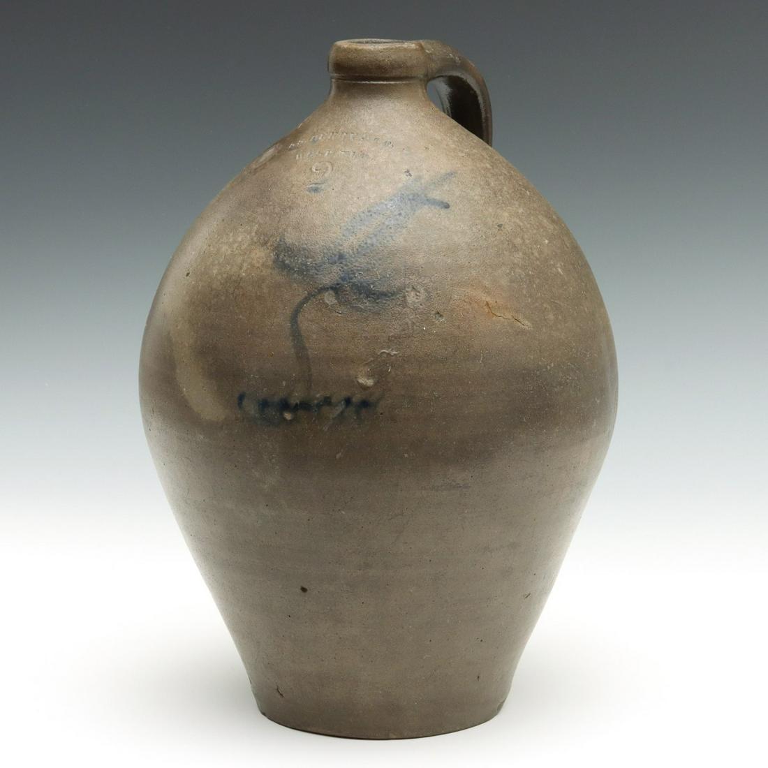 A 19TH CENTURY BLUE DECORATED JUG SIGNED S. S. PERRY (1 of 17)