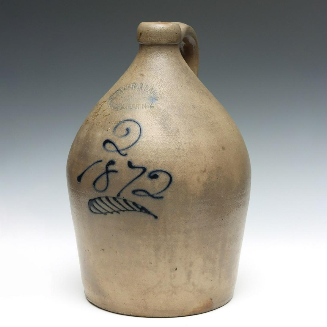 A BURGER AND LANG 19TH C. BLUE DECORATED JUG DATED 1872 (1 of 14)