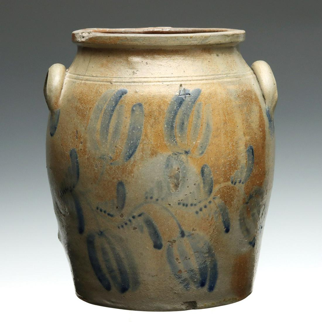 A 19TH C AMERICAN SEMI-OVOID BLUE DECORATED STORAGE JAR (1 of 18)