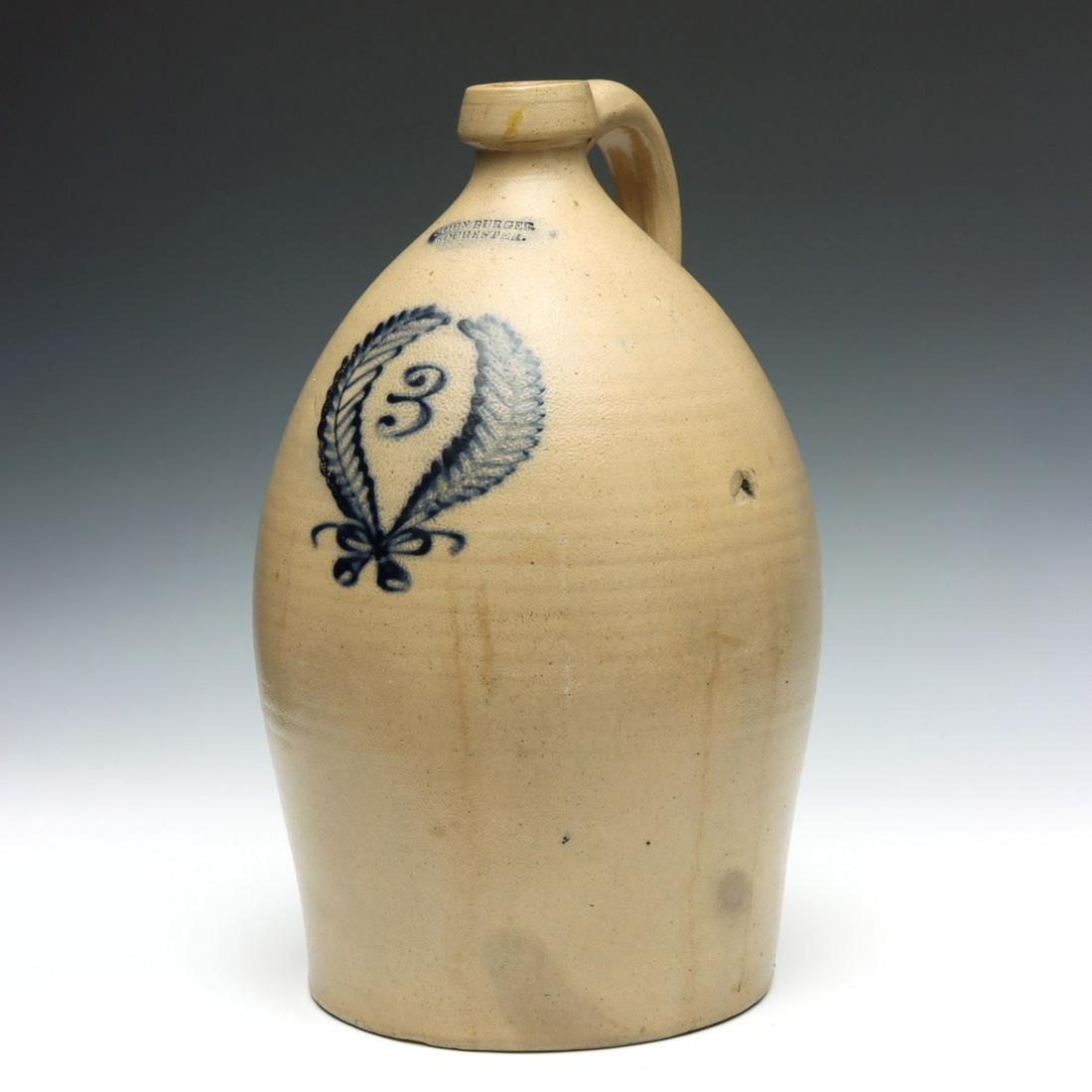 A 19TH C. JUG WITH COBALT SLIP FERN SIGNED JOHN BURGER (1 of 16)