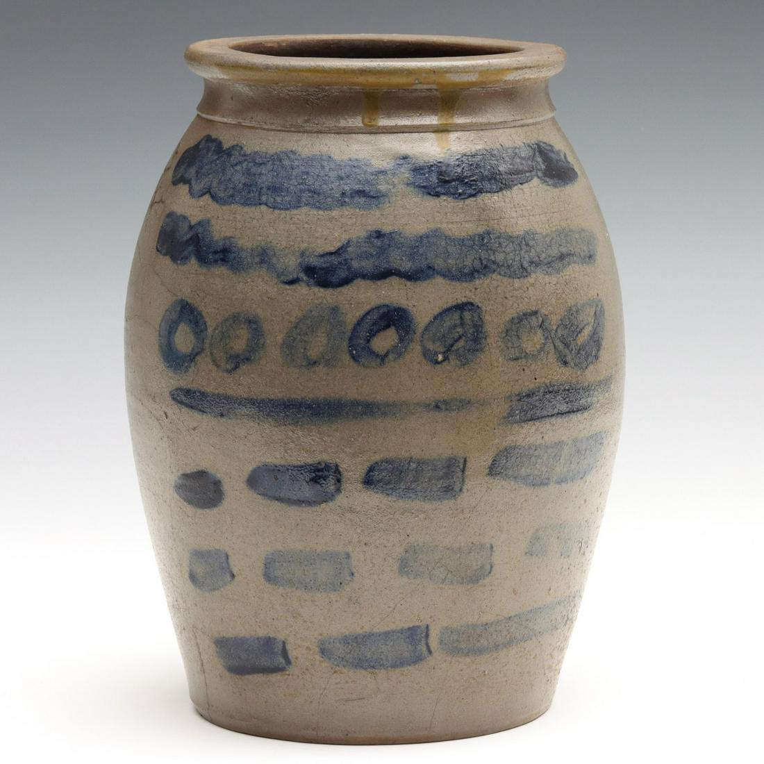 A WHIMSICALLY DECORATED 19TH C. AMERICAN STONEWARE JAR (1 of 14)
