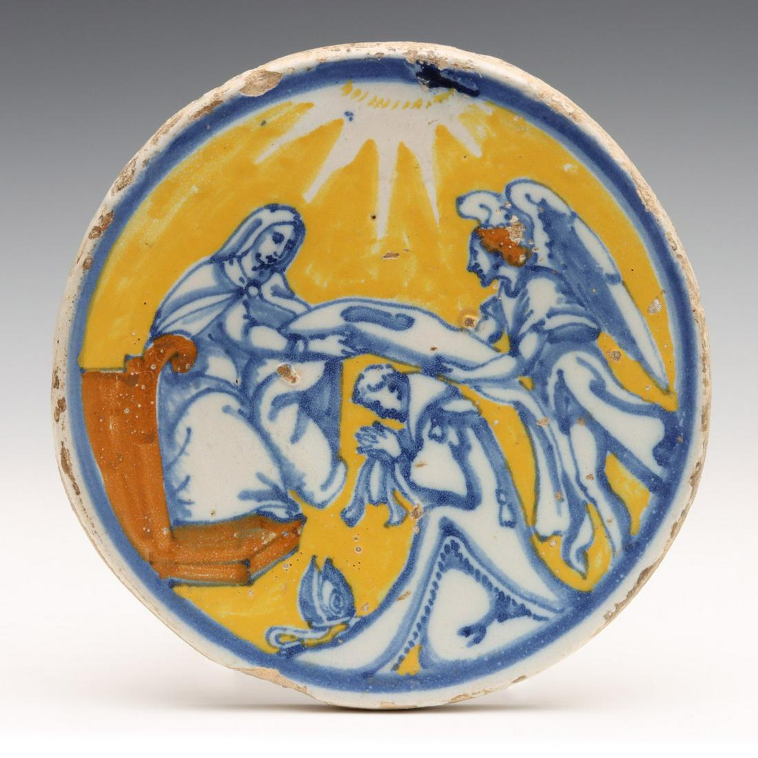 A 17TH/18TH CENTURY TIN GLAZE TERRA COTTA PLAQUE (1 of 9)