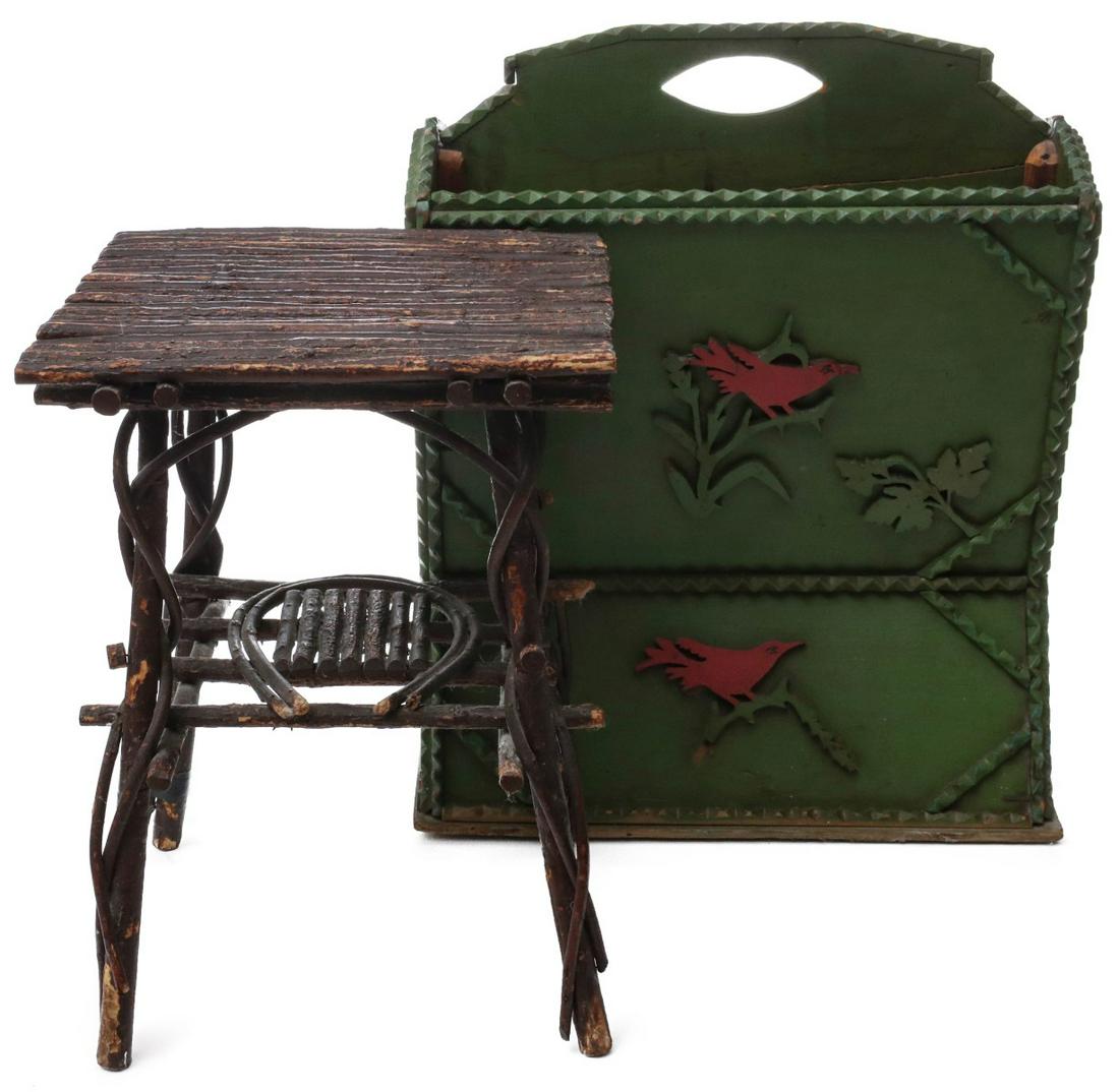 FOLK ART TWIG TABLE AND MAGAZINE RACK (1 of 11)