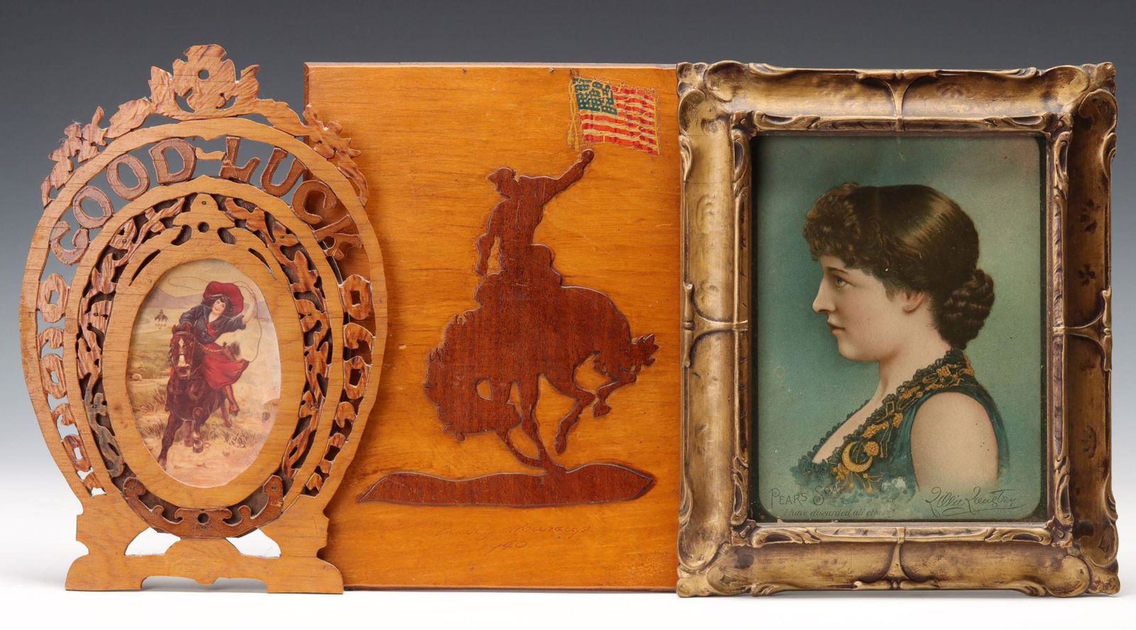 1940 DEWEY ROUNDUP PLAQUE, FOLK ART AND LILY LANGTREE (1 of 15)