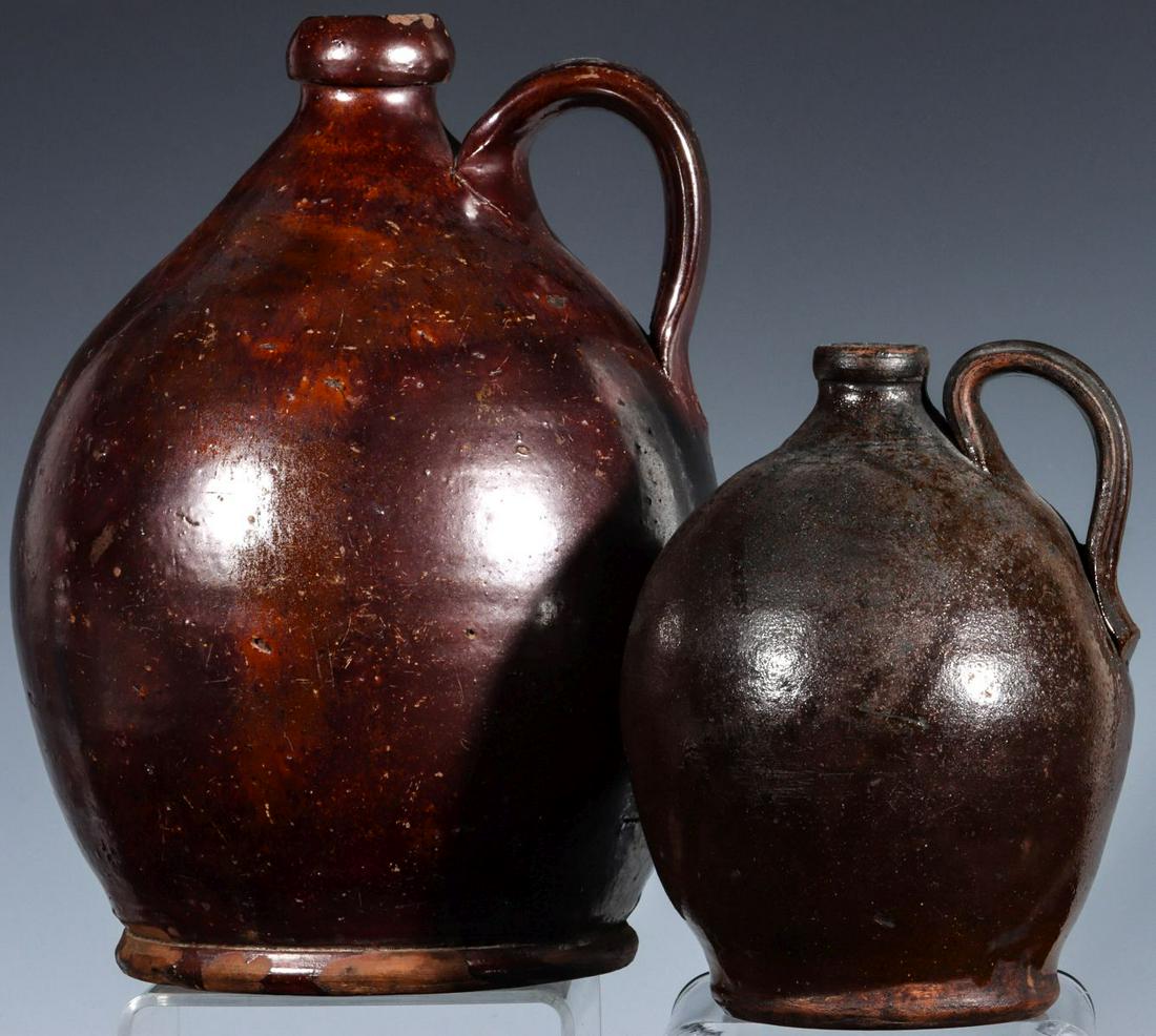 TWO 19TH CENTURY AMERICAN STRAP HANDLE REDWARE JUGS (1 of 8)