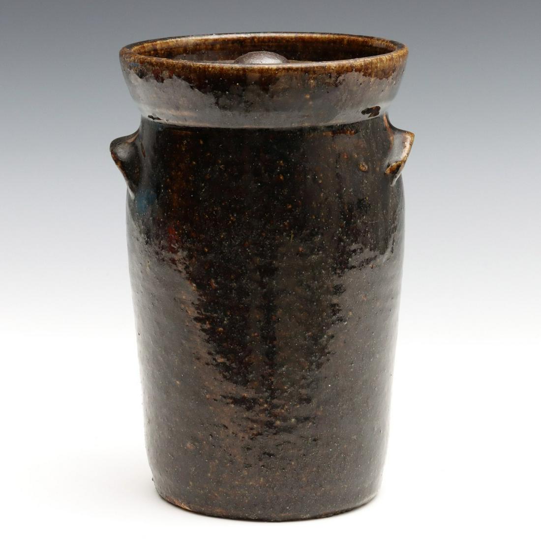 A NICE SOUTHERN STONEWARE ALKALINE GLAZE LIDDED JAR (1 of 13)