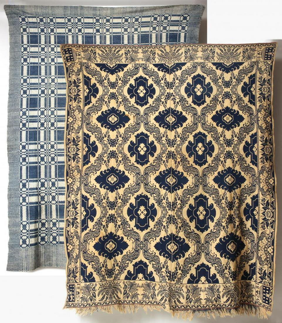 AN 1856 BLUE WHITE JACQUARD COVERLET ATTRIBUTED CRAIG (1 of 20)