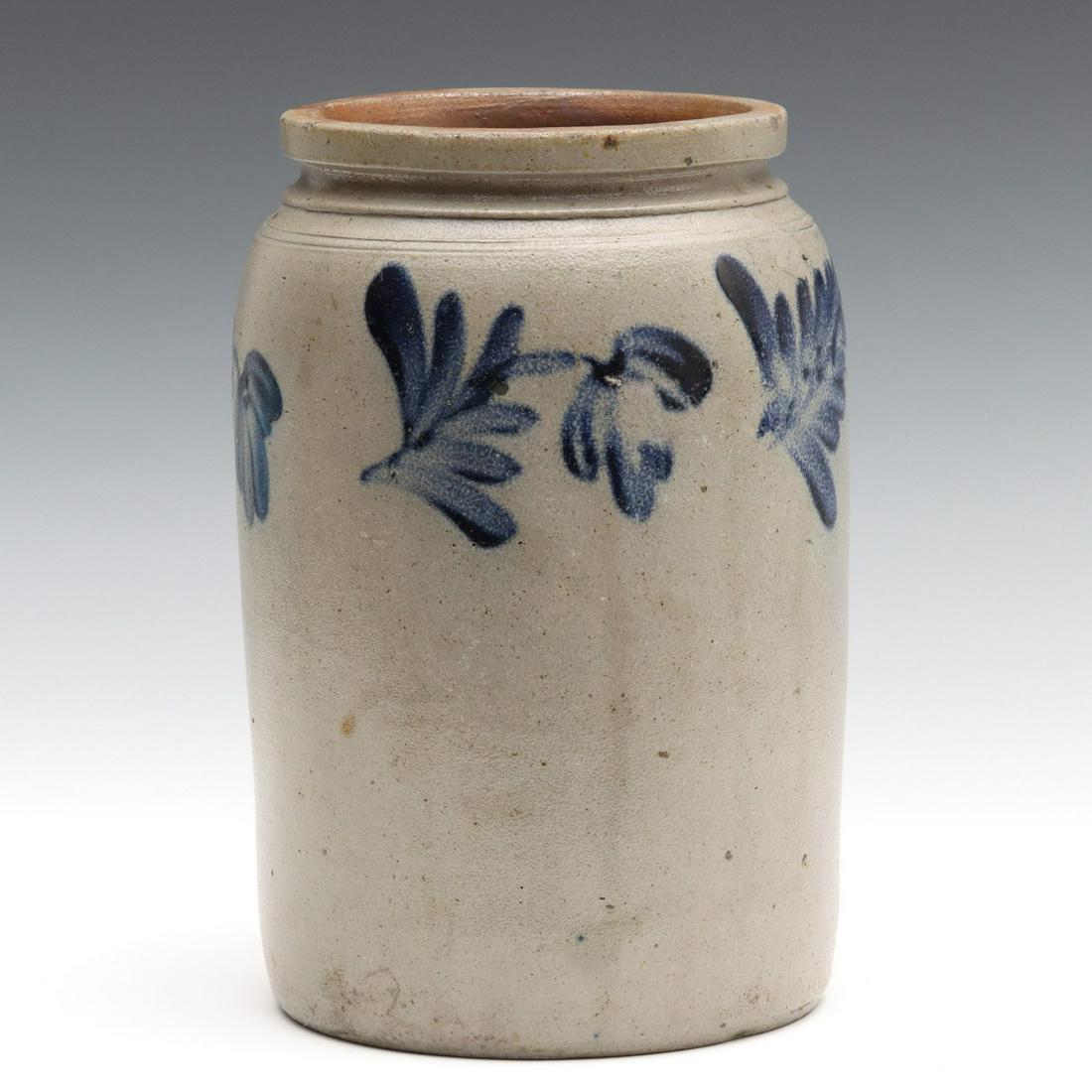 A 19TH C. STONEWARE JAR WITH BLUE FREEHAND DECORATION (1 of 12)