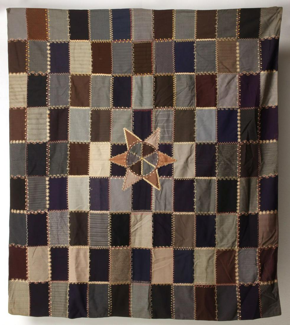 AN EMBROIDERED WOOL QUILT WITH CENTRAL STAR (1 of 11)