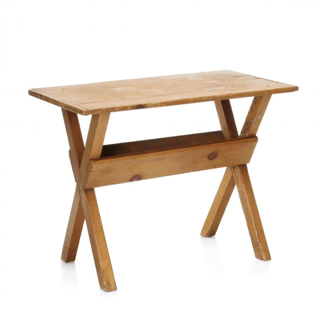 A SCRUB-TOP SAWBUCK TABLE WITH MUSTARD PAINT C. 1900 (1 of 13)