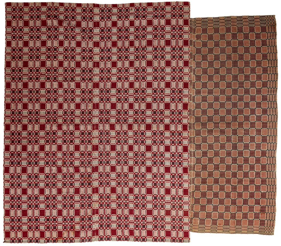 TWO COLORFUL ANTIQUE OVERSHOT COVERLETS (1 of 20)